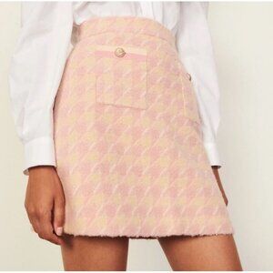 Sandro Pink Louisa Houndstooth Jacquard-Knit Cotton Mini Skirt Size 1 Small Wool